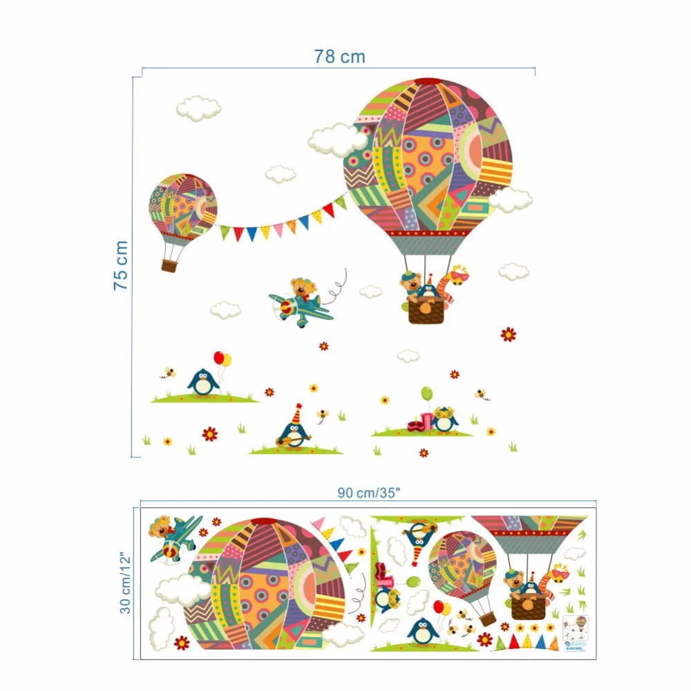 Air balloon penguin bear carton mural decorative home decor decal for kids baby nursery bedroom accessories wall sticker poster