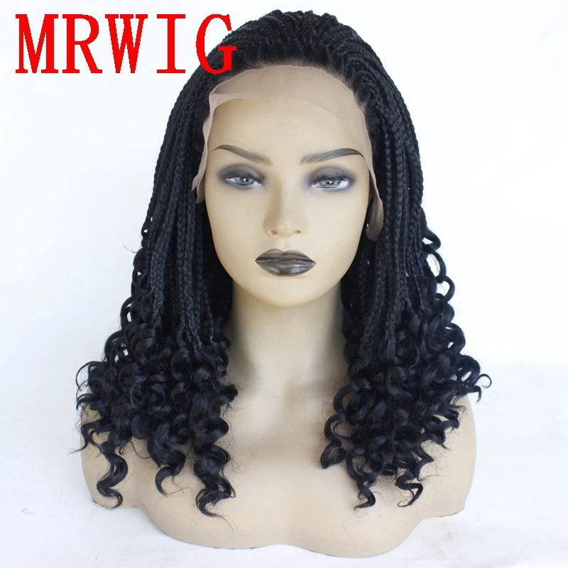 MRWIG черный/темно-коричневый волос Цвет плетеный ящик косы синтетических Glueless фронта шнурка 20in 250% плотность Бесплатный Часть
