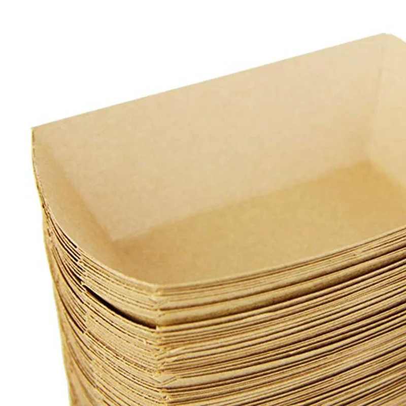 50 упаковок коричневый лоток для еды из крафт-бумаги, поднос для еды в форме лодки с покрытием для дня рождения, свадьбы, детского душа, принадлежности для пикников