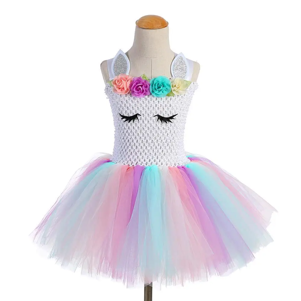 Пастельное платье-пачка с единорогом для маленьких девочек; платье с цветами для дня рождения; маскарадное праздничное платье; Детский костюм на Хэллоуин и Рождество - Цвет: Dress B