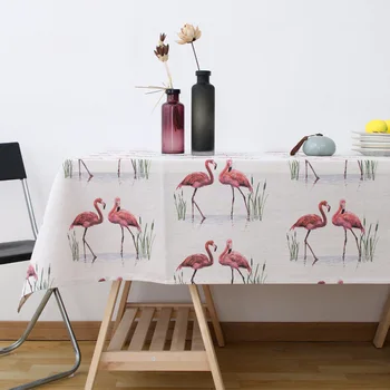 

Nordic Fashion Tablecloth Tropical Animal Red Flamingo Printing Linen Cotton Rectangle Table cloth for Christmas Banquet Decor