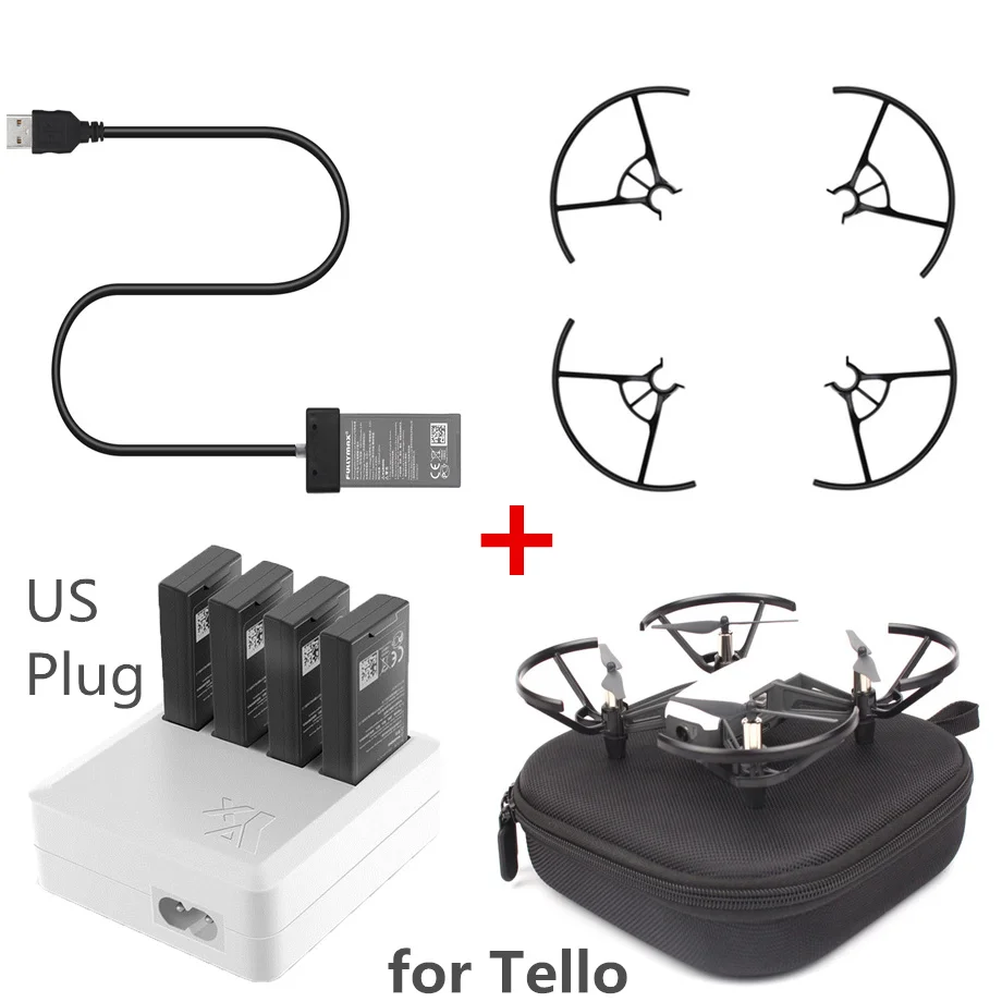 FORDJI Tello EVA чехол для хранения, 4 пары 3044P быстросъемный пропеллер, защита пропеллеров, 3 в 1/4 в 1 зарядное устройство концентратор, зарядный usb-кабель - Цвет: see photo