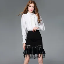 Women’s Blouses Loose Elegant Long Sleeve Chiffon Silk Blouse Tops Lace Vintage Ruffled Shirt Bead Button Women Clothing Blusas