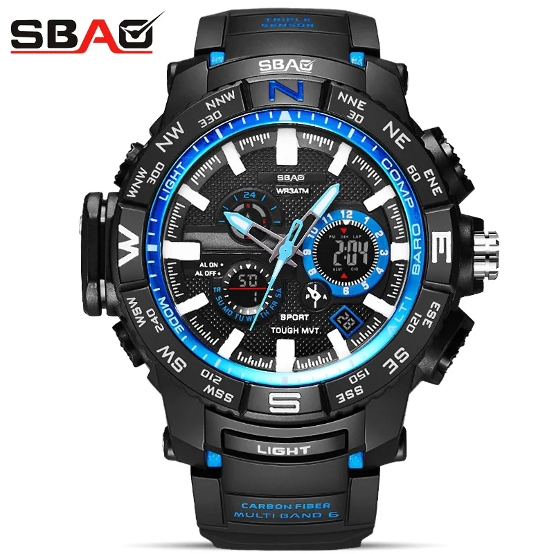 

2018 Sbao Brand Men Sport Watch Led Display Male Digital Wristwatch Week Calendar Swim 30m Waterproof Masculino Back Light Alarm