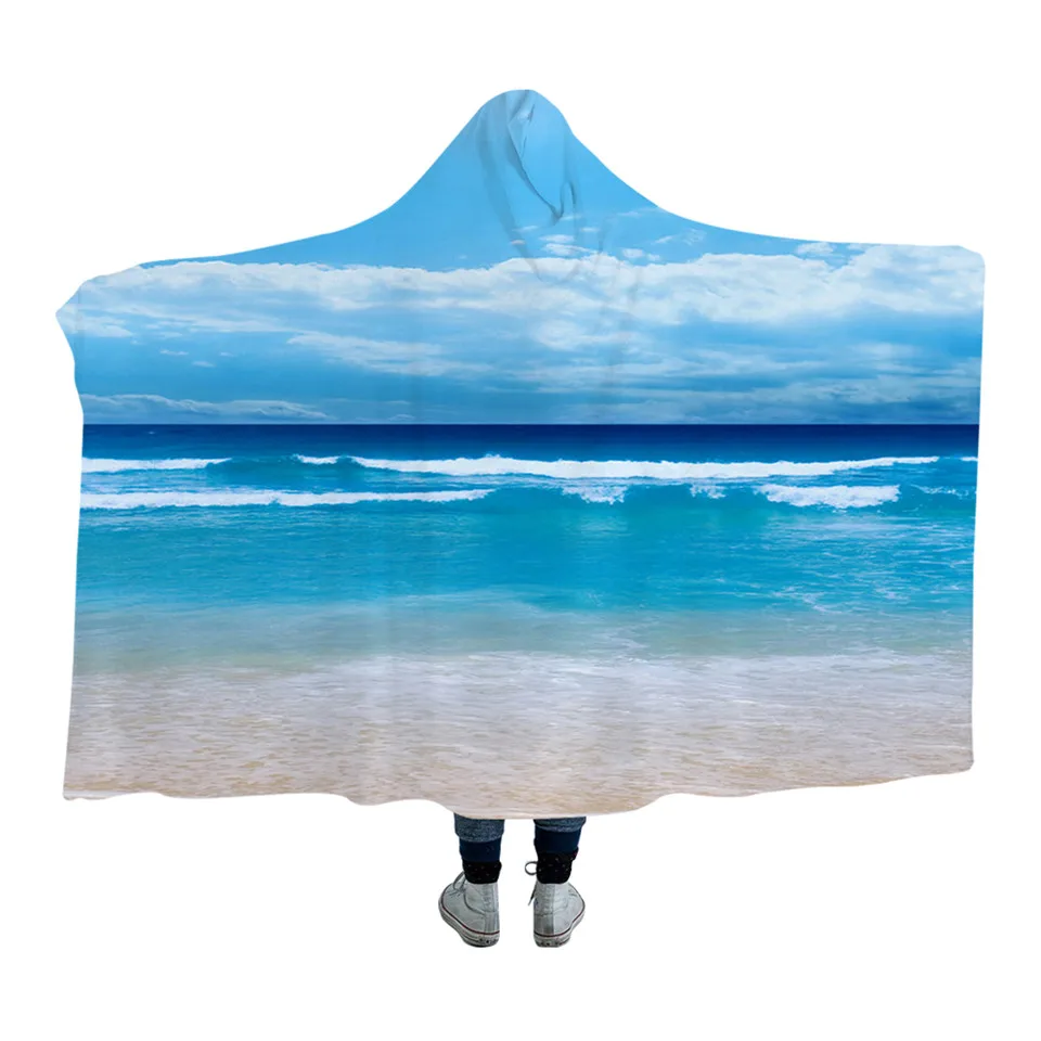 Постельные принадлежности Outlet Морская звезда и океан с капюшоном одеяло Прохладный 3D принт Шерпа флис надеваемое покрывало для взрослых