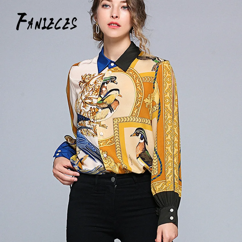 

Designers 2019 Runway Tops New autumnFloral print Women Long Sleeve Blouse Luxury Brand Shirts fashion Blouses Blusa Feminina