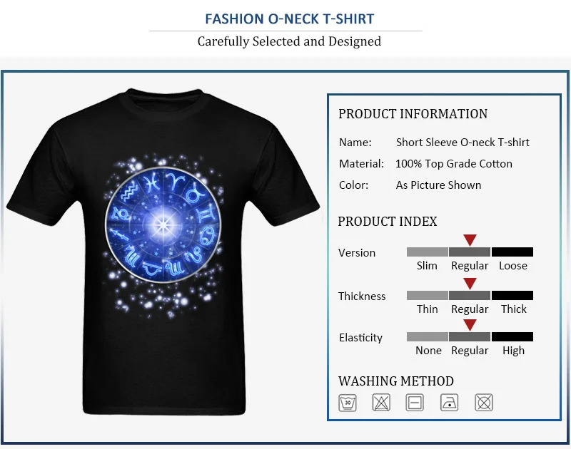 Zodiac Signs Blue Galaxy Circle 100% Cotton Tops Shirts for Men 3D Printed T Shirts New Design Crewneck Sweatshirts Short Sleeve Zodiac Signs Blue Galaxy Circle