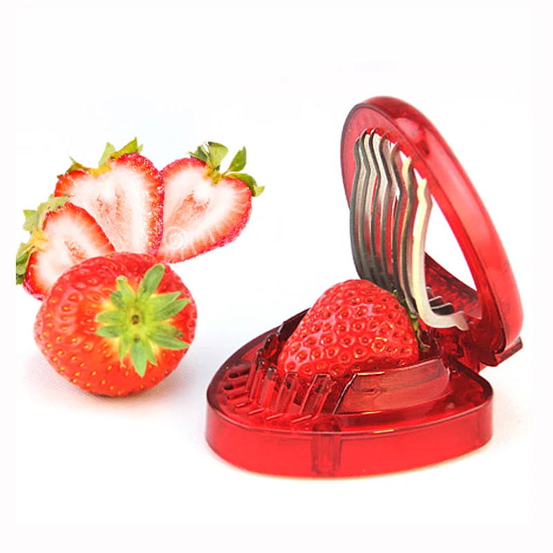 

New Plastic Strawberry Slicer Fruit Carving Knife Cutter With 7 Stainless Steel Sharp Blade Kitchen Gadgets