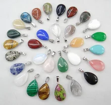 Atacado 24 pçs natural rosa cristal de quartzo ágata tigre olho pedra malaquita gota água forma pingente para diy jóias fazendo