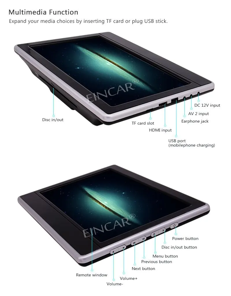 EinCar 11.6'' LCD Screen Car Headrest DVD Gaming Monitor HDMI Port Tablet Seat Headrest Support 32