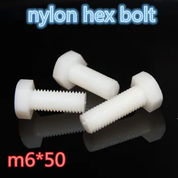

200pcs plastic full thread PA66 white m6 nylon hex bolt screw L=50mm