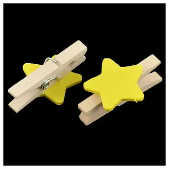 

PPYY NEW -Star Pattern Card Photo Paper Spring Peg Mini Wooden Clip 20pcs Yellow