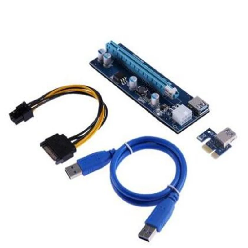 

Pico PSU VER006 PCI-E Riser Card PCIE 1X 16X Extension Adapter 60CM USB 3.0 Cable SATA 4Pin Molex Power for Bitcoin Miner Mining