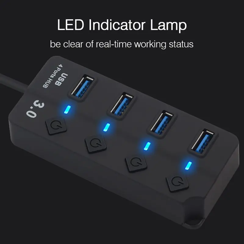 AAAJ-usb-хаб 3,0 5 Гбит/с, высокая Скорость 4 Порты и разъёмы Usb 3,0 концентратор разделитель ВКЛ/ВЫКЛ для ноутбука Macbook