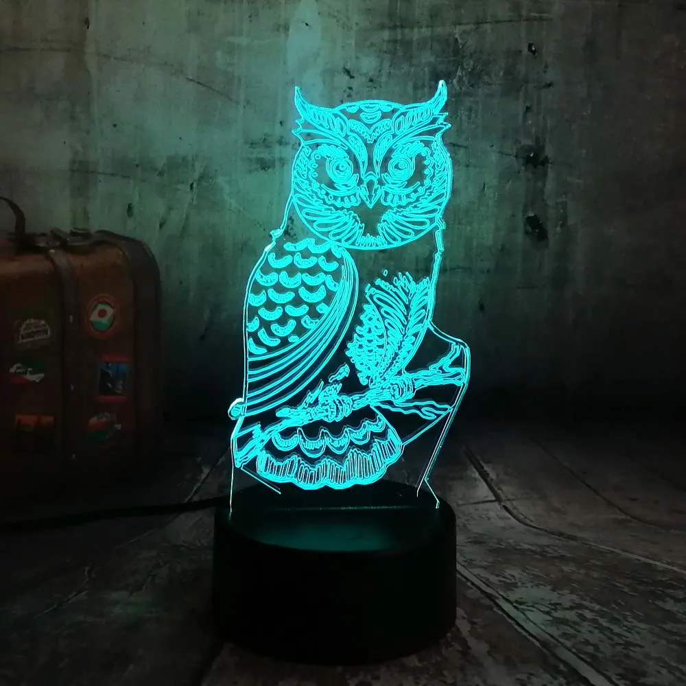 Новинка 3D Сова светодиодный Ночной светильник 7 цветов Замена настольной лампы