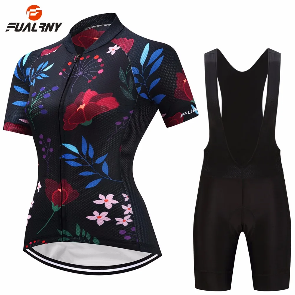 

FUALRNY Summer Women's Cycling Jersey Sets Short Sleeve Cycling Bike Clothing Bicycle Wear with Bib Shorts 2018 Maillot Ciclismo