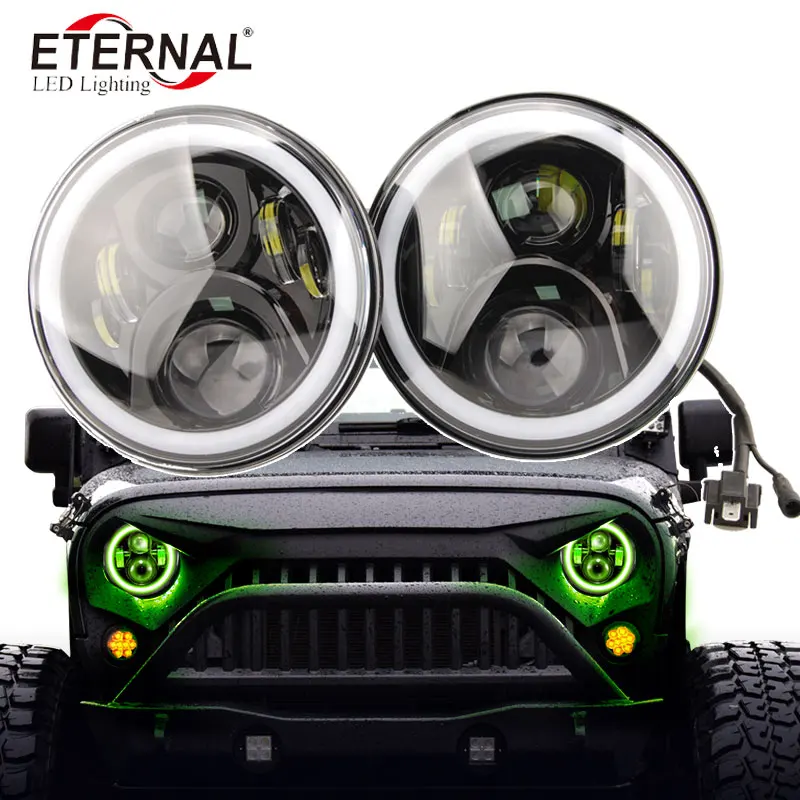 

7inch 60W RGB Project Daymaker LED headlight remote bluetooth control for offroad Wrangler Rubicon JK FJ ATV UTV 4x4 vehicles