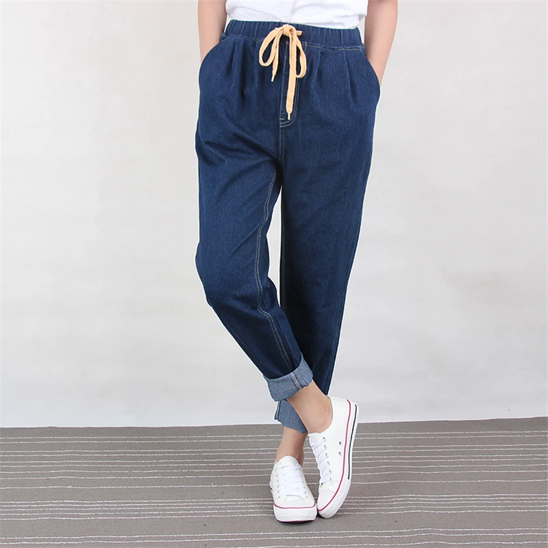 Jeans Woman   Plus  Size   Harem Pants High Elastic Waist Softener Loose Lady Denim Pants 5xl 6xl 7xl