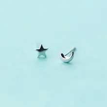 MloveAcc 925 пробы серебряные милые мини луна звезды асимметричные серьги-гвоздики для женщин романтический подарок для девушки