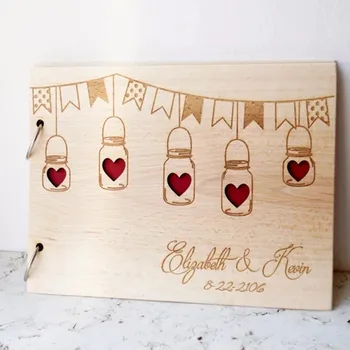 

New Mason jar Design Wedding Guestbook Personalized Custom Name and Date Guestbook, Wooden Handmade Wedding Signature Book