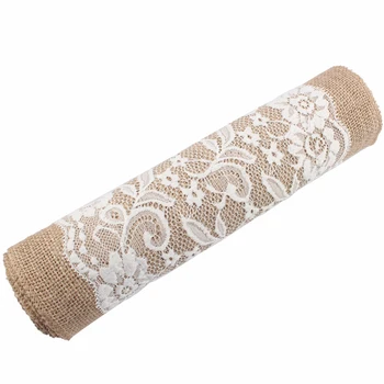

Hessian Burlap Lace Table Runner Rustic Wedding Wide Flower Tablecloth Party Dec