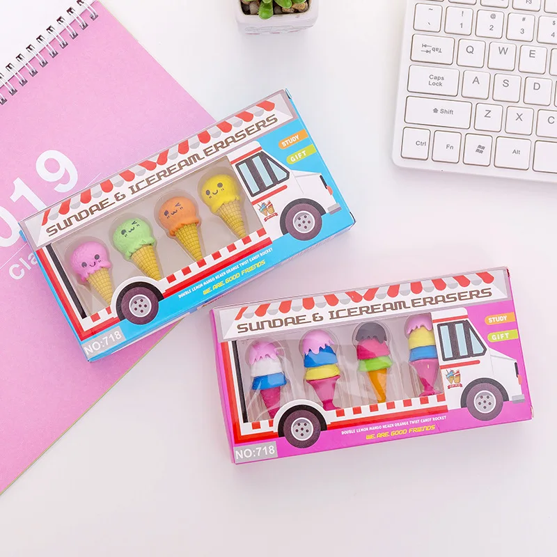 

4Pcs/Set Cute Ice cream Shape Eraser Rubber Cute Eraser Primary School Student For Girls And Boys Promotional Gift Stationery