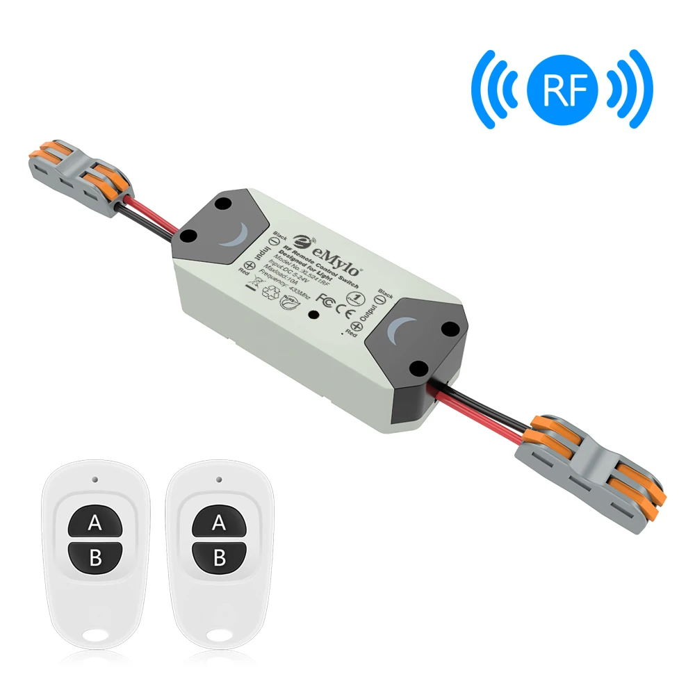 

eMylo RF Switch Wireless Light Switch DC 5V 12V 24V 1 Way 433mhz Remote Control Switch RF Relay Module Smart Home Appliance 1pc