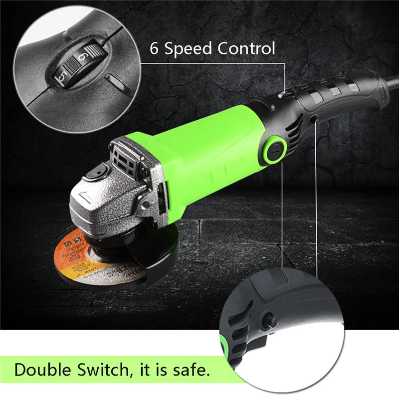 

1350/980W 115/100mm Electric Angle Grinder Adjustable Speed Metal Cutting Tool 220V EU Plug 360 Rotation Adjustable Anti-slip