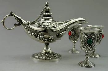 

Chinese old Tibetan silver Carving SET Wine Pot And Wineglass Classic handmade products Arts outlets