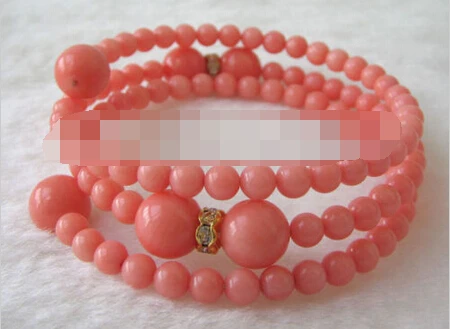 

00861 natural perfect round pink coral bracelet