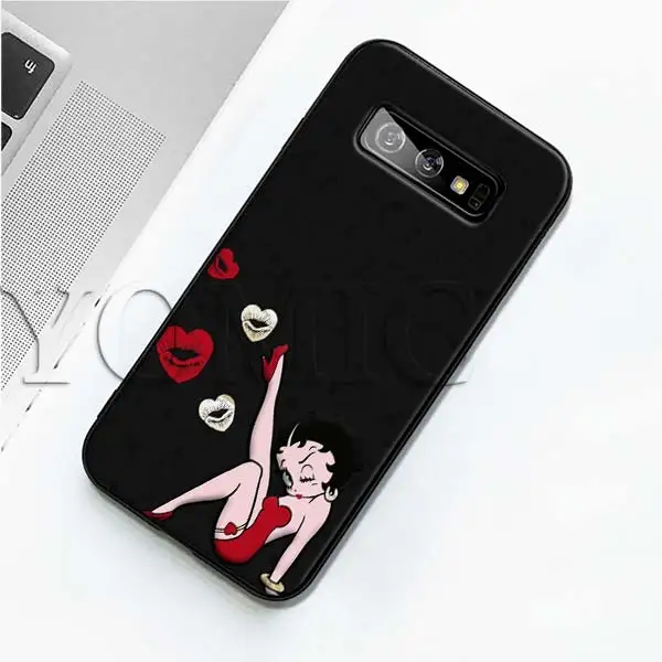 Betty Boop черный силиконовый чехол для samsung Galaxy S10 S10e S8 S9 плюс S7 A40 A50 A70 Note 8 9 мягкий чехол - Цвет: 001