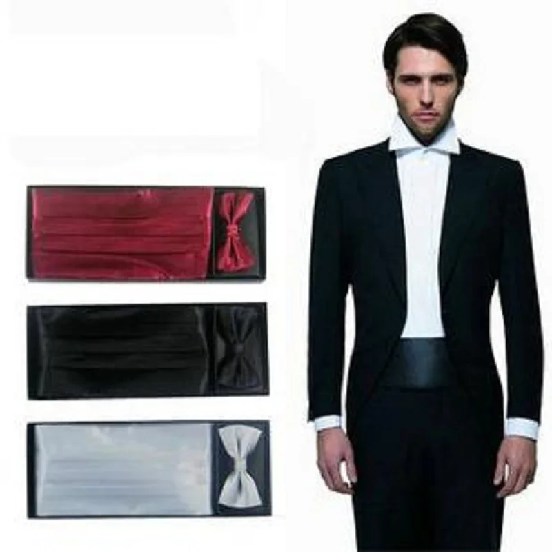  2019 men's Cummerbunds Handkerchief pocket square solid bowtie neck tie set Sash Belts gift box cer