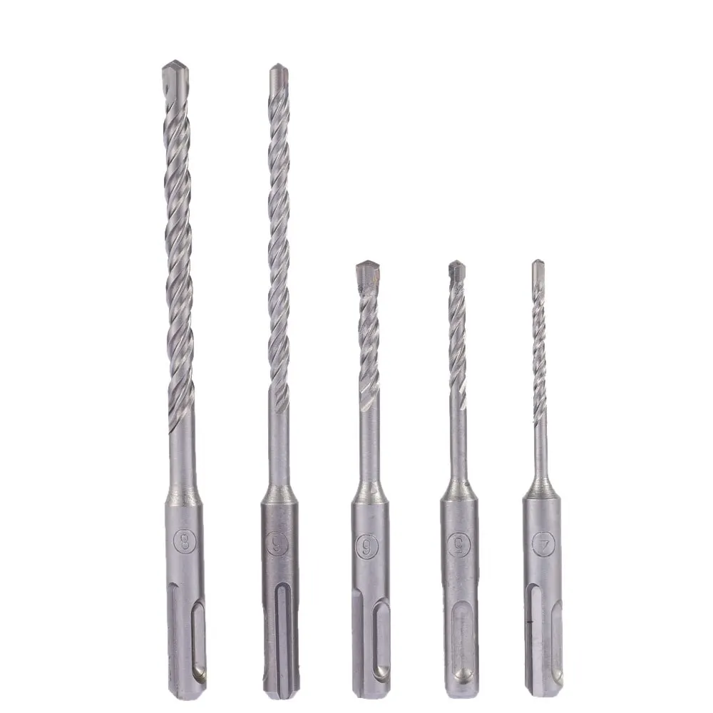 

5pcs/set 2 Pits SDS Shank Hammer Impact Drill Bit 2 Slots Electric Hammer Drill Bit Set SDS PLUS Rotary Concrete Masonry Drill