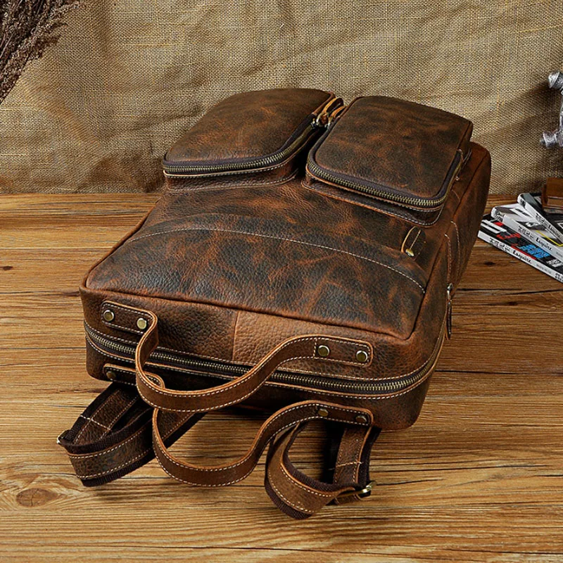 Crazy Horse коровьей для мужчин рюкзак ноутбук книга сумки путешествия высокое качество кожаная сумка из натуральной коровьей