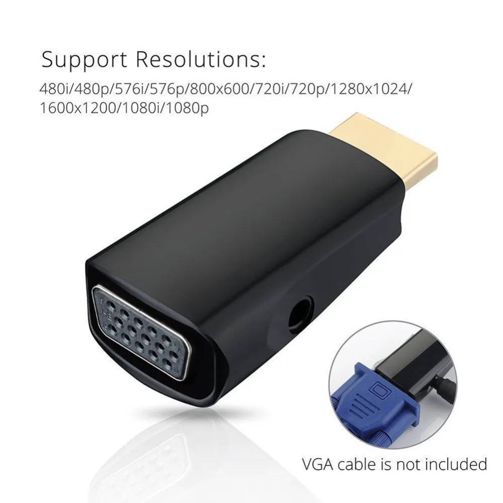 

HDMI Male to VGA Female 1080p Video Converter Adapter 3.5mm Audio Cable fo PC RF #267344