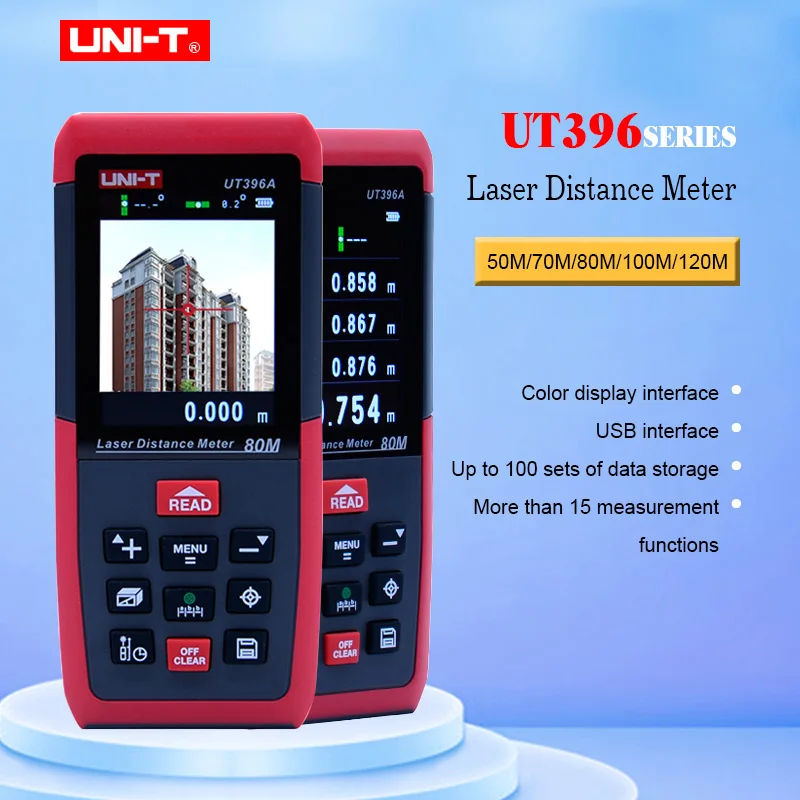 

UNI-T Digital UT396A Laser distance meter 80M Color Screen protector Area/Volume telemetre with LCD backlight display