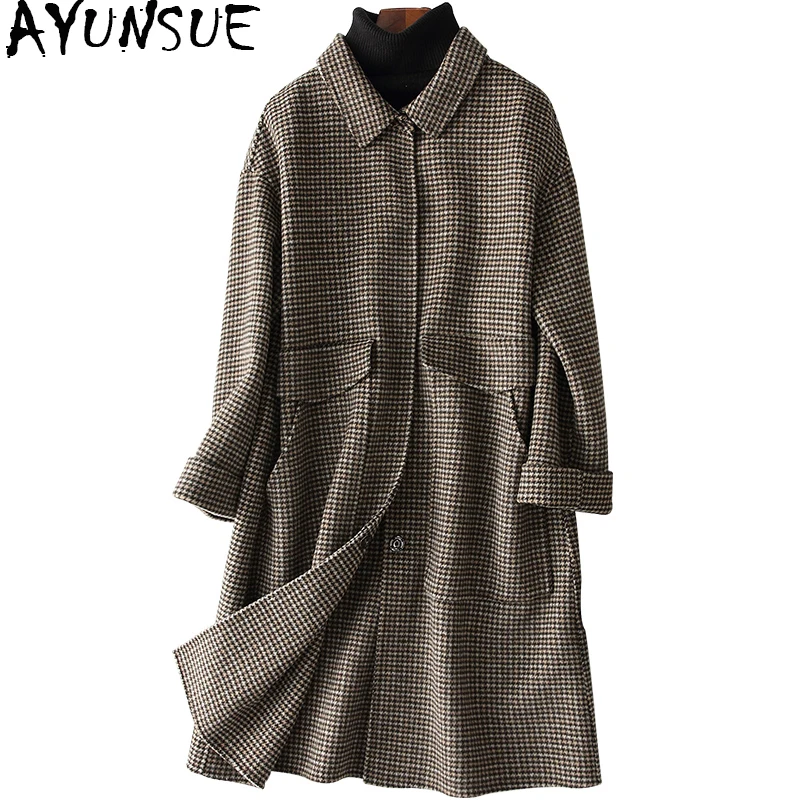 Ayunsue Manteau Poule Yq1448 Long face De Double Mode Casacos Laine Veste Femelle Manteaux Hiver Femmes 38064 Brown Officewear 8XrS8q
