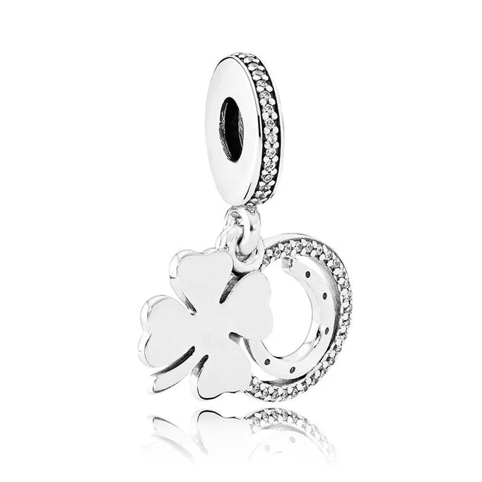 

925 Sterling Silver DIY Jewelry Lucky Day Dangle Charm fit Pandora Bracelet Bangle Girl Gift Clear CZ