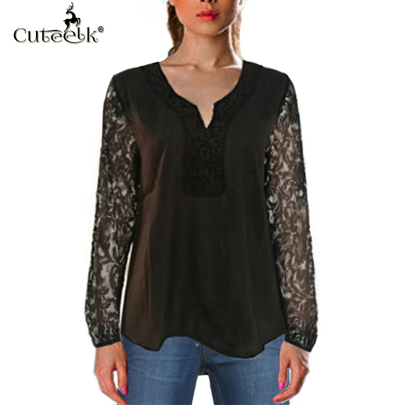 Summer Women Lace Tops Long sleeve Blouse Shirt Plus Size
