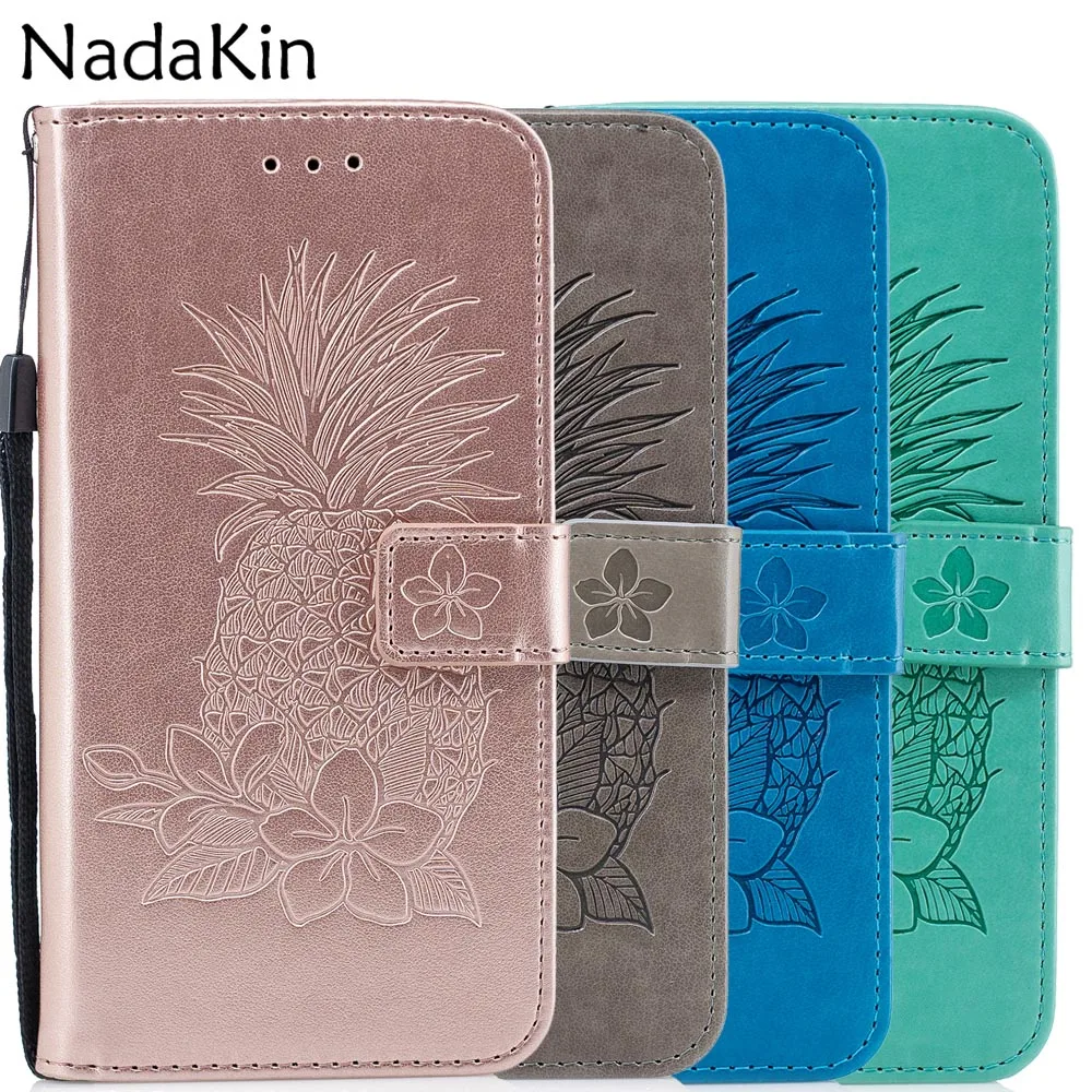 

Pineapple Embossed Book Phone Case for Huawei Honor 10 Lite 8 9 Y3 Y5 2017 Mate 20 Pro P Smart 2019 Wallet Shell With Strap