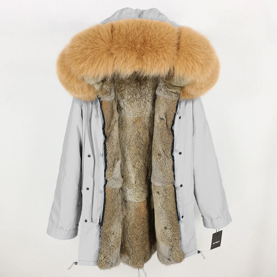 Зимняя куртка женская длинная парка пальто из натурального меха воротник из натурального меха серебристой лисы капюшон Подкладка из натурального кроличьего меха уличная верхняя одежда - Цвет: 6