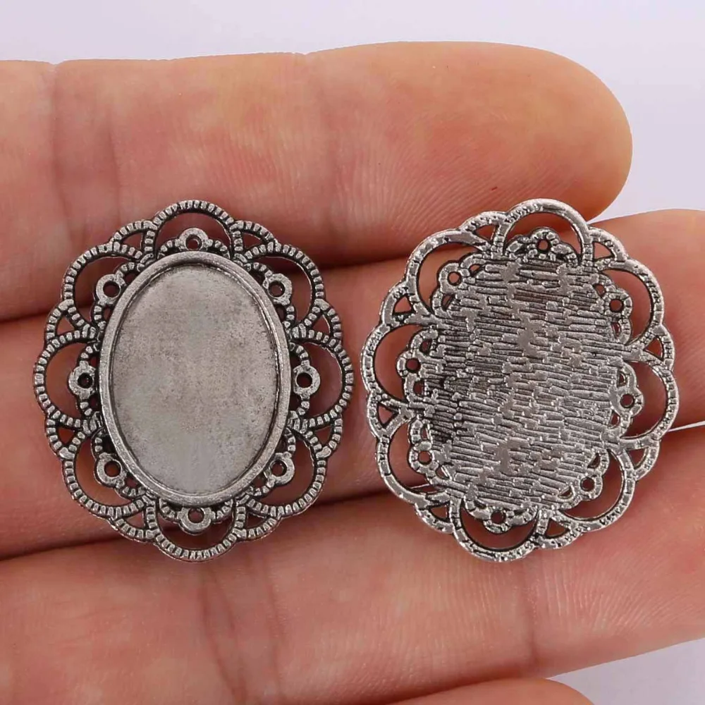 4Pcs 29x26mm silver plated necklace pendant setting cabochon cameo base