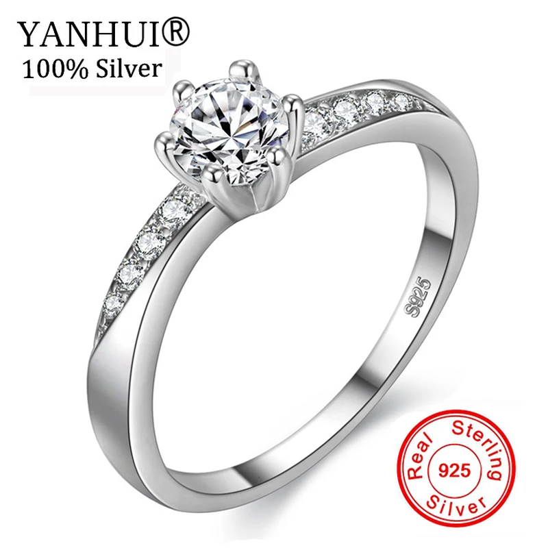 

YANHUI Fine Jewelry Ring Natural 5mm Cubic Zirconia 925 Sterling Silver Rings For Women Size 4 / 5 / 6 / 7 / 8 / 9 / 10 NR330