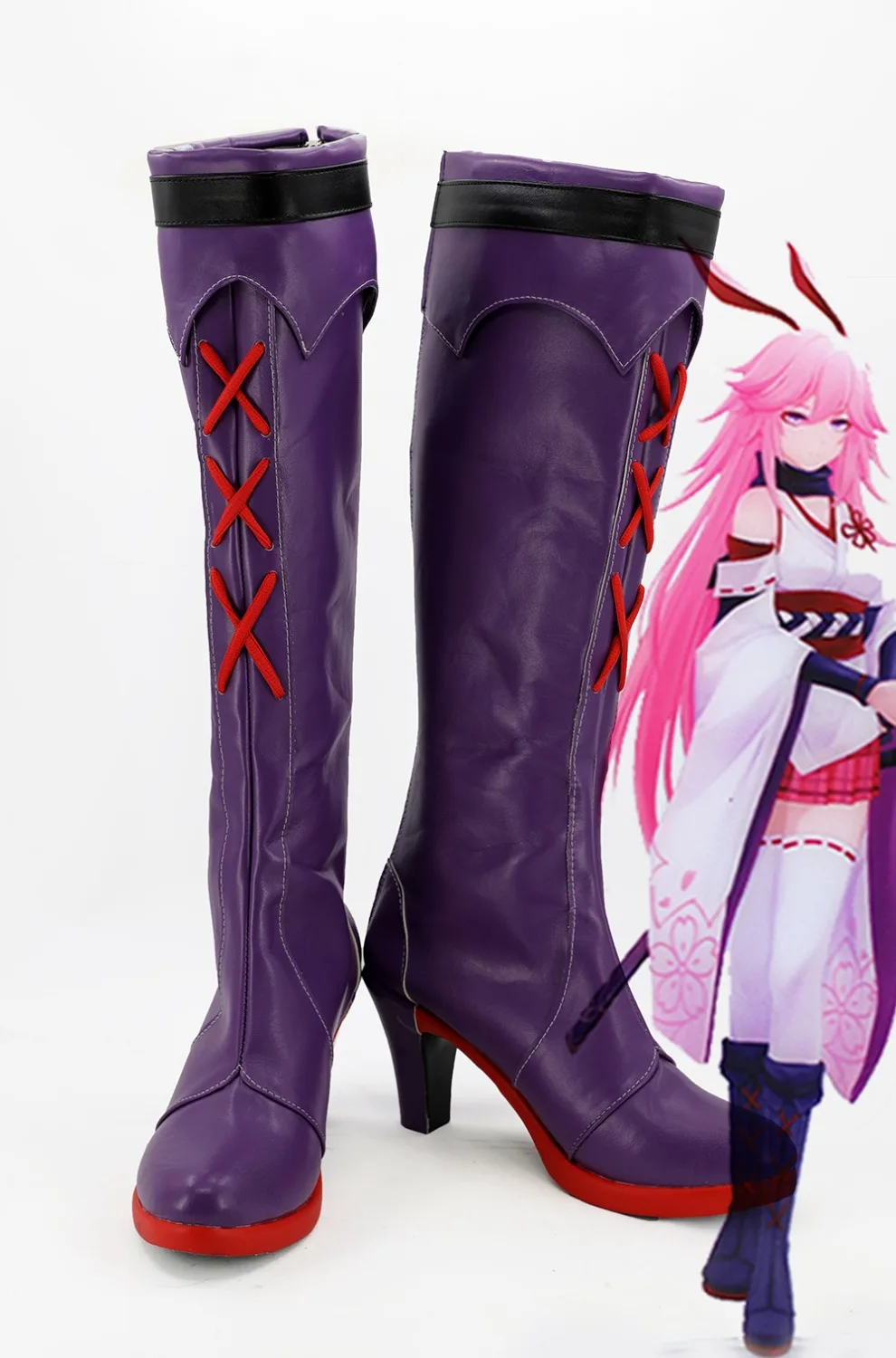 

Yae Sakura Shoes Cosplay Honkai Impact 3 Yae Sakura Cosplay Boots Purple High Heel Shoes Custom Made Any Size