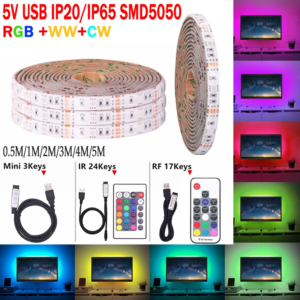 

USB LED Strip 60LEDs each meter Cool White TV Backlight LED Strip RGB 5V D30