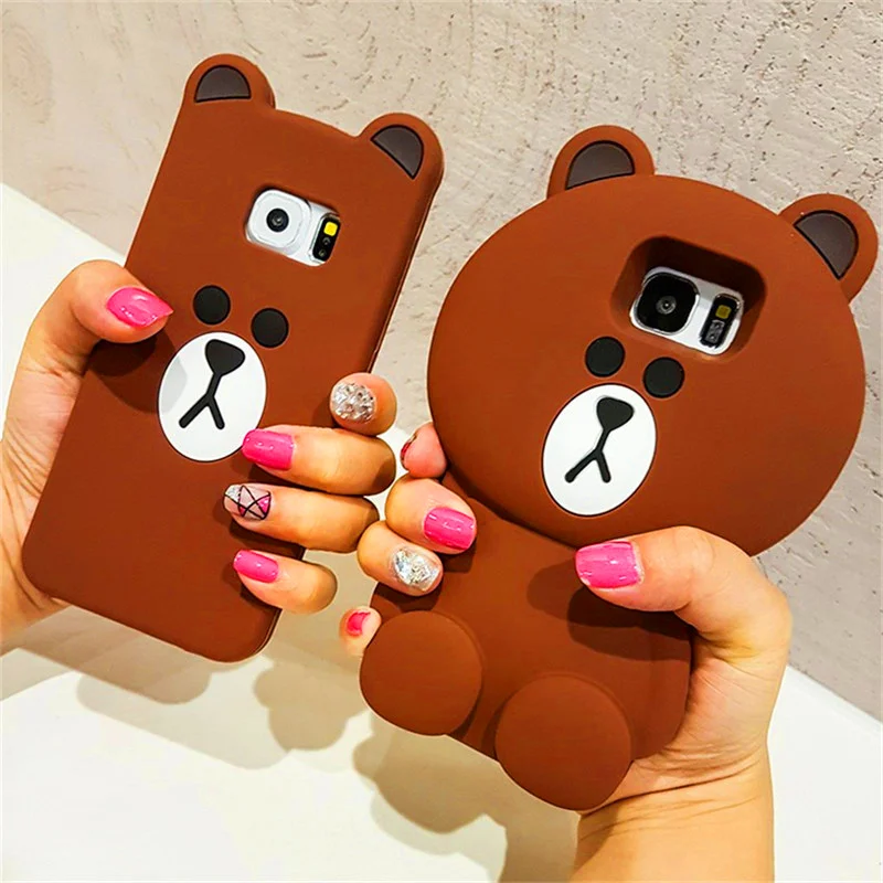South Korea Cartoon Silicone Bear Silicone Protective Case For Samsung S8plus S7edge S6edge S5 S4 S3 Note3/4/5 Soft Cover Capa cases-for-s8+
