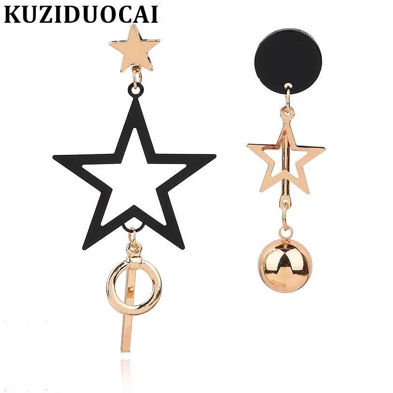 

Kuziduocai New Fashion Jewelry Geometry Asymmetry Five-pointed Star Metal Tassel Stud Earrings For Women Gifts Pendientes E-72