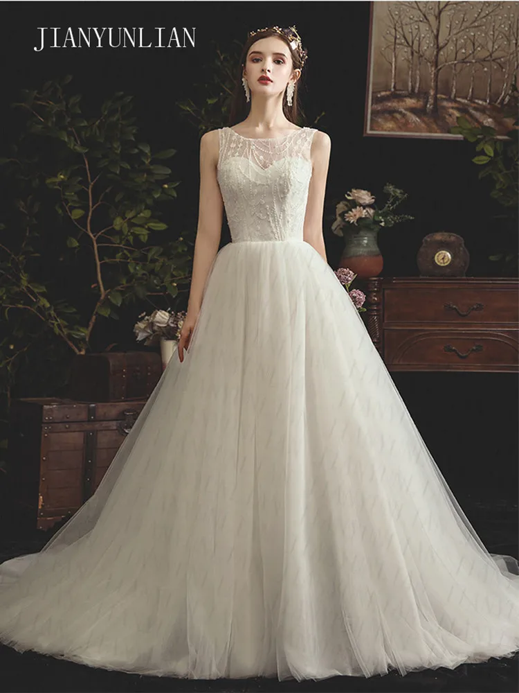 

2019 New Wedding Dress Mrs Win Elegant O-neck Ball Gown Luxury Wedding Dresses Vestido De Noiva Plus Size Vestidos De Noiva F