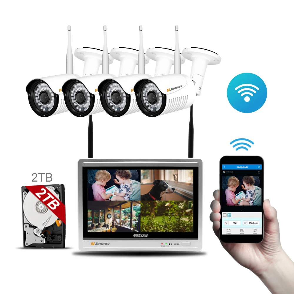 

Einnov Audio Record Wireless 4CH CCTV NVR Video Surveillance Kit 12inch LCD IP Cam WiFi HD 960P Home Outdoor Security System P2P