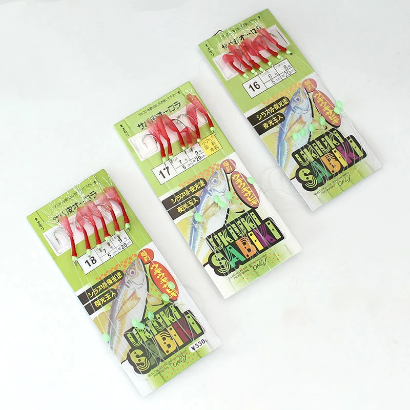

6pcs/Pack String Hook Pesca 16# 17# 18# Luminous Laser Feater Tail String Hook Single Combination High Carbon String Hook